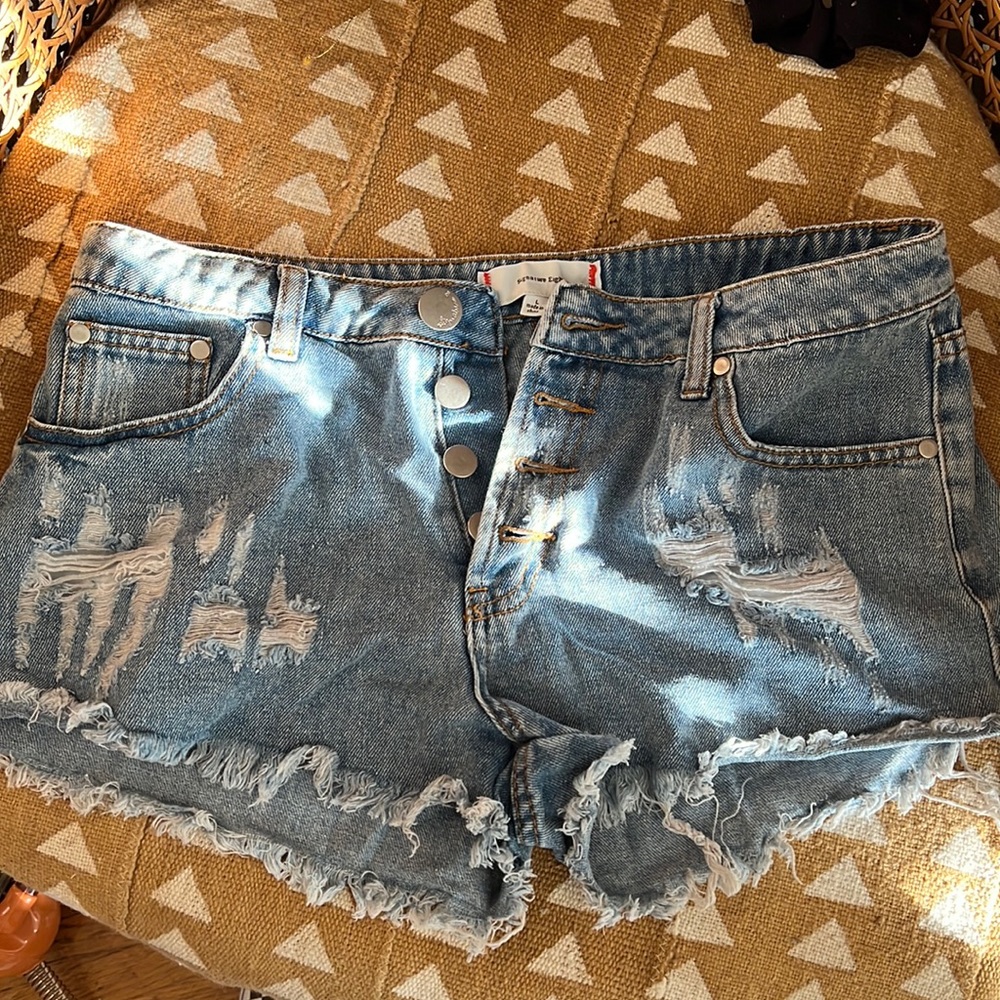 Distressed jean shorts